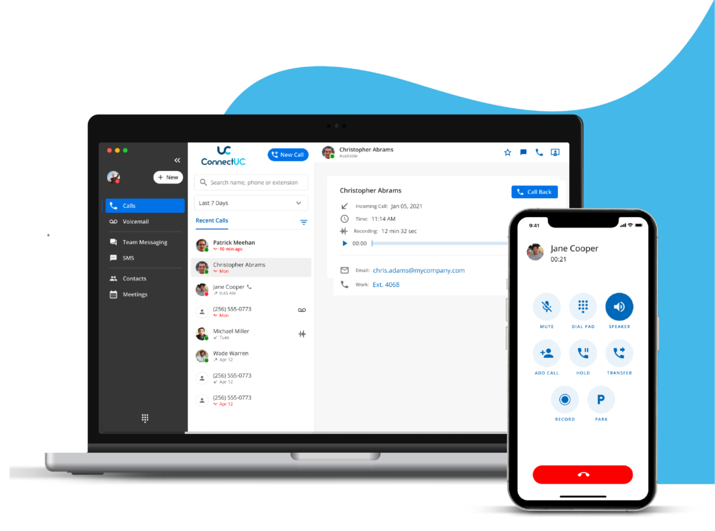 ConnectUC business phone app on a laptop and smartphone